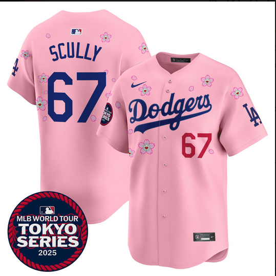 Men Los Angeles Dodgers #67 Scully Tokyo Series 2025 pink Limited Stitched Jersey